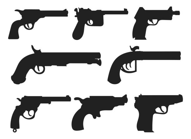 pistol vector design illustration isolated on white background - arsenal 幅插畫檔、美工圖案、卡通及圖標