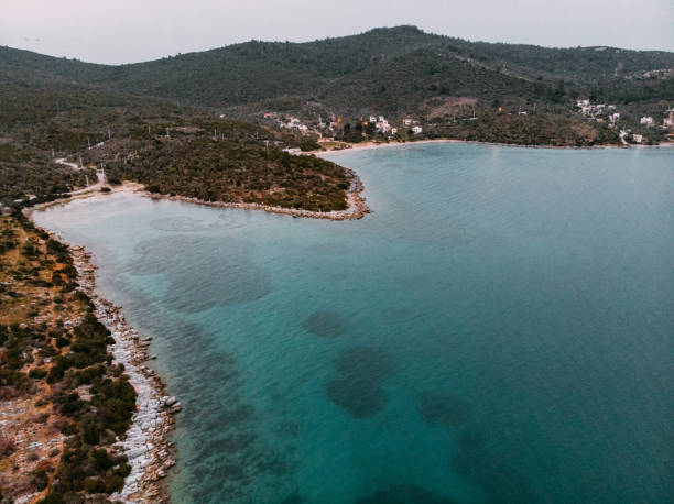 Drone View Beautiful Aegean Sea Coastline
