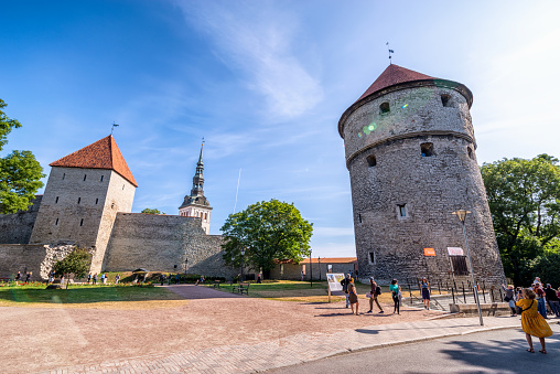 Tallinn, Estonia - August 5, 2019: Kiek-in-de-Kok tower and The former prison tower Neitsitorn in old Tallinn, Estonia