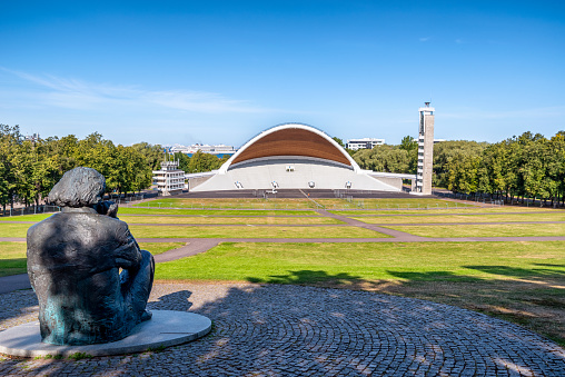 Tallinn, Estonia - August 5, 2019: Amphitheater, music stadium Lauluvaljak on the Song Field in Tallinn. The place where the Song Festival takes.