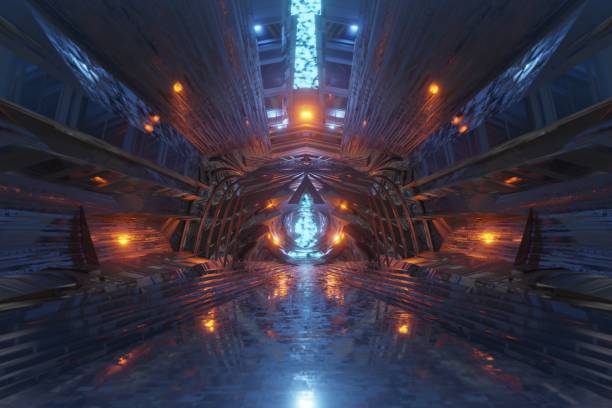 istock Sci Fi Future Fantasy Alien planet Big Hall building background 3D rendering 1401744820