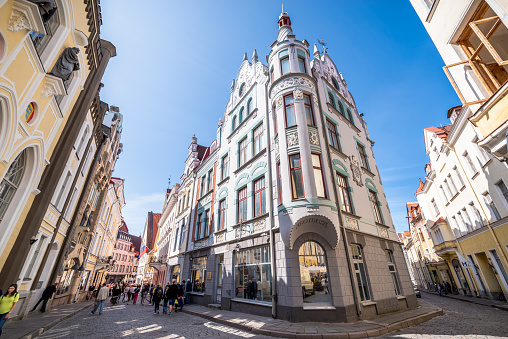 Tallinn, Estonia - August 5, 2019: Narrow street in the old town of Tallinn, Estonia