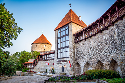 Tallinn, Estonia - August 5, 2019:  Front view of Former Prison Tower Neitsitorn In Old Tallinn, Estonia
