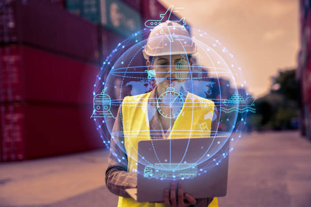istock Female Manager technical using laptop to control the global freight through the network. Smart technology concept with global logistics partnership and transportation. 1401746199