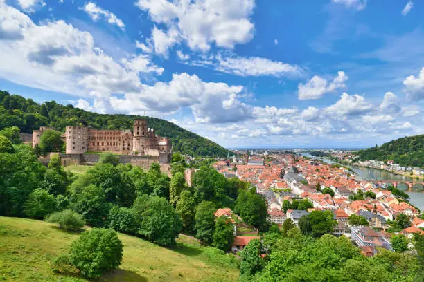 View on Heidelberg castle and old historic city center, Germany