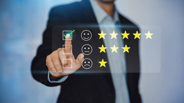 istock Customer review satisfaction feedback survey concept. User give rating to service experience on online application. 1401753063