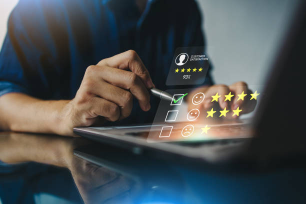 istock Customer review satisfaction feedback survey concept. User give rating to service experience on online application. 1401753070