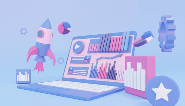istock Computer laptop data analytics,marketing business strategy,analysis data and Investment,business finance reports,isometric infographic elements report market,concept website SEO PC Screen,3d rendering 1401753097