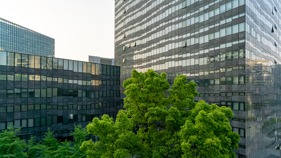 Tokyo, Japan - 03/24/2019: Looking up towards the top of the Mode Gakuen Coccoon tower