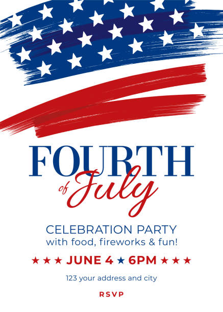 fourth of july party invitation template. - fourth of july stock illustrations