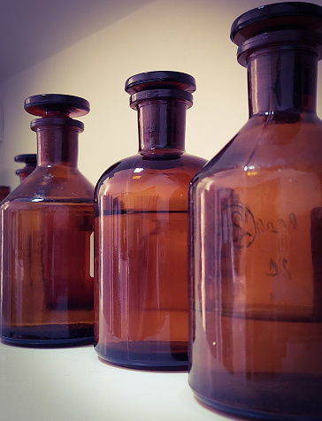 Laboratory bottles of chemicals