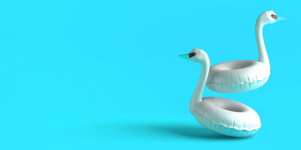 istock Swan float. Inflatable beach or pool toy. Copy space. 3D illustration. 1401760949