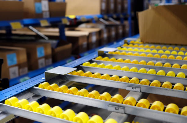 Selective focus in a logistics and distribution center stock photo