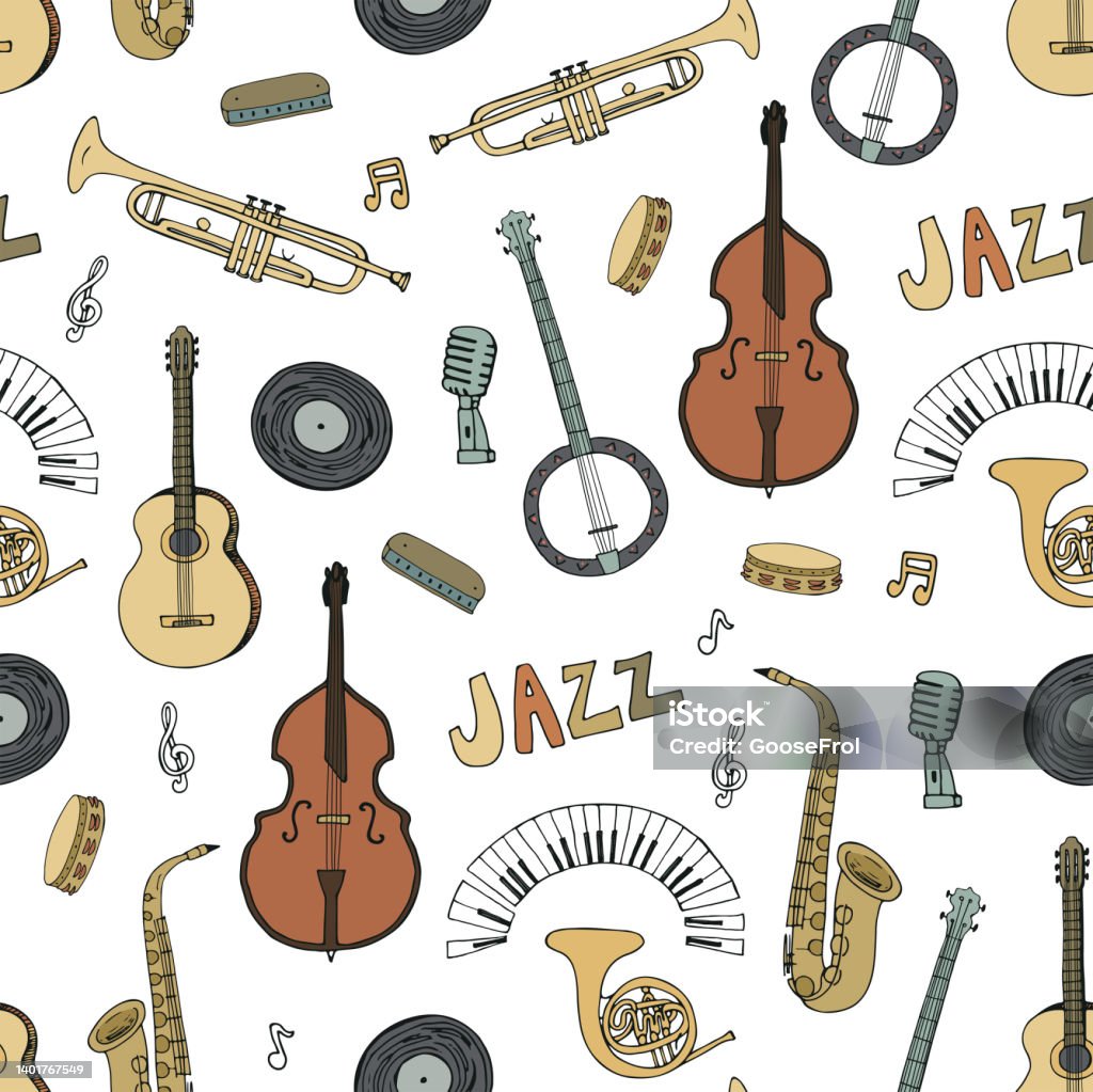 Jazz Music Musical Instruments Seamless Pattern Stock Illustration ...