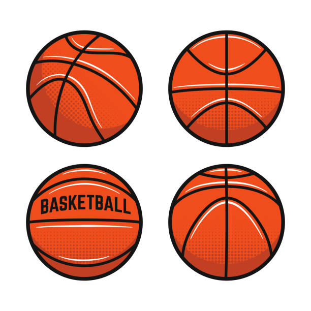vektor-basketballbälle-symbole isoliert auf weißem hintergrund. vintage basketballbälle set. designelemente für logo, poster, emblem. sport-ikonen. vektor-illustration - basketball stock-grafiken, -clipart, -cartoons und -symbole