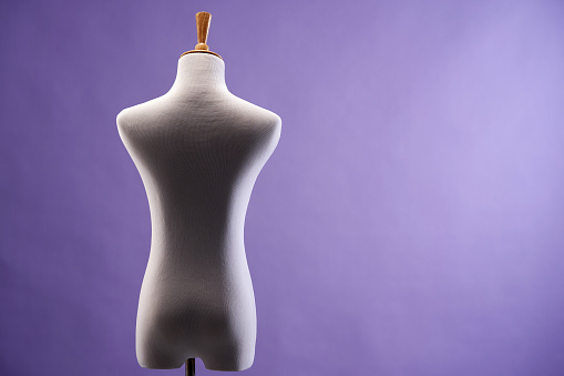 back view of  mannequin  against purple background