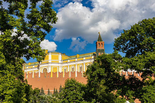 Moscow, Russia - June 04, 2022: Moscow Kremlin tower in summer. High quality photo