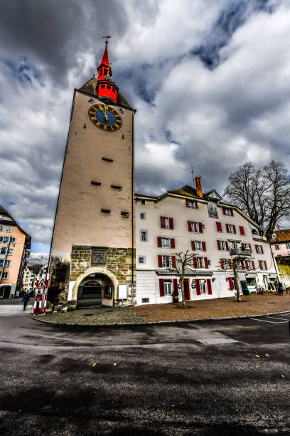 istock Front View Of Clocktower In Bremgarten, Switzrland 1401778426