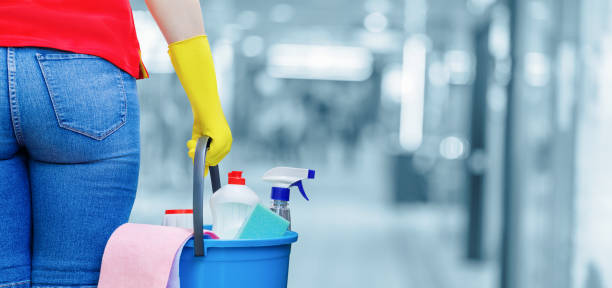 istock Cleaner with bucket and cleaning products . 1401781234