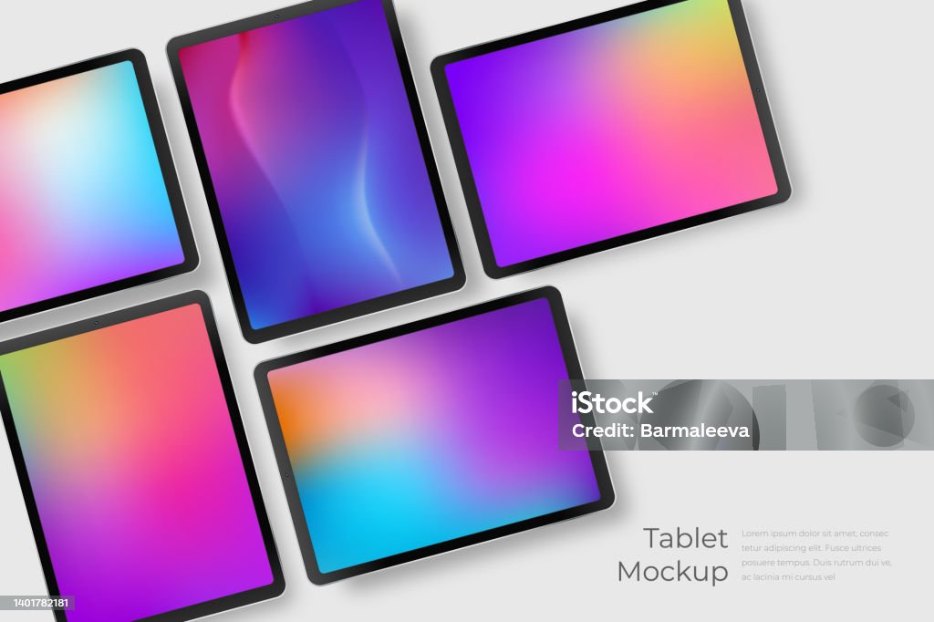 Color For Tablet Screen Realistic Black Tablets With Colourful Screens Illustration Of Device ...
