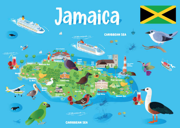 illustrations, cliparts, dessins animés et icônes de carte de voyage jamaïcaine - falmouth jamaica