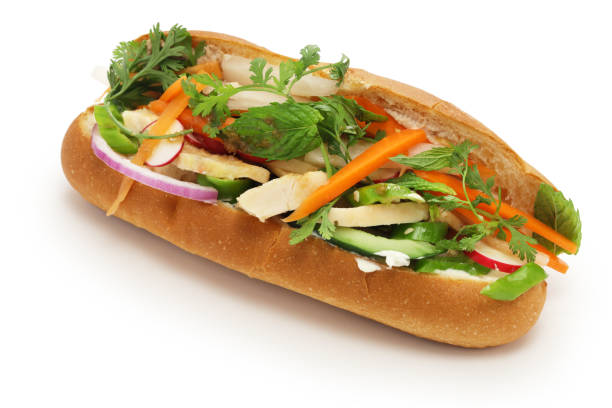 banh mi kep thit ga, a Vietnamese chicken ham sandwich banh mi kep thit ga, a Vietnamese chicken ham sandwich kep stock pictures, royalty-free photos & images