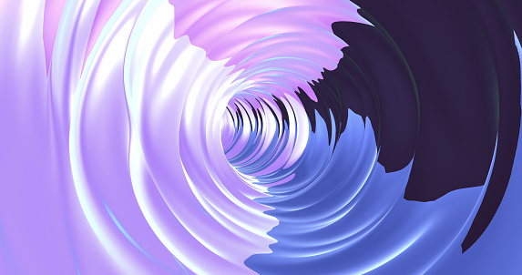 Abstract background with an animated hypnotic tunnel made of lilac-blue caramel, glass or plastic. High quality image
