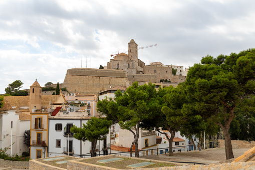 Ibiza, Spain - October 14, 2021, Ibiza, the old town of Eivissa with fortress walls, the drawbridge of the walls
