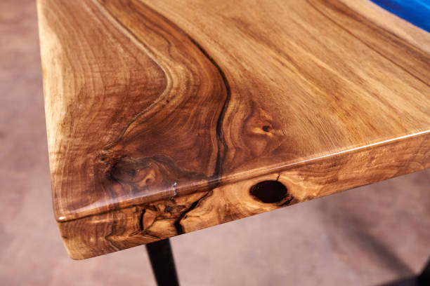 istock Texture of a wooden table with epoxy resin. 1401790041