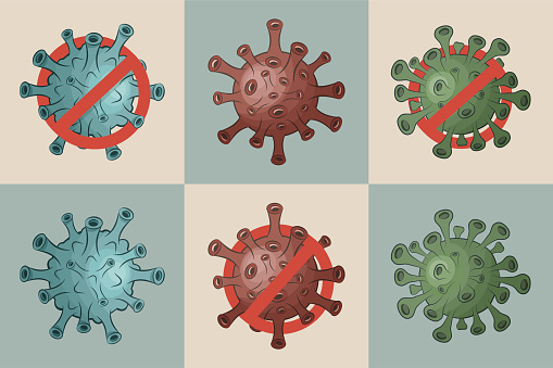 Pathogenic virus, microorganisms, microbe. Set of human germs isolated. Concept of  danger of viruses, health care, medical. Vector cartoon illustration