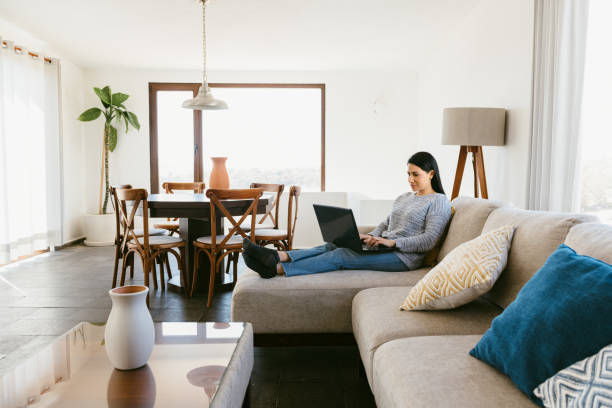 istock Woman working from Vacation rental 1401795122