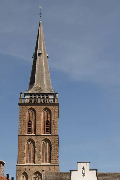 Church tower of the medieval Grote or Saint Gudula Church in the center of the Dutch city of Lochem in the Achterhoek.