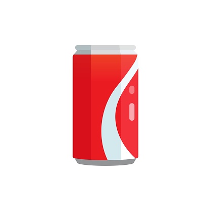 Soda red aluminum can. Cold soft drink. Vector illustration in flat style isolated on white background