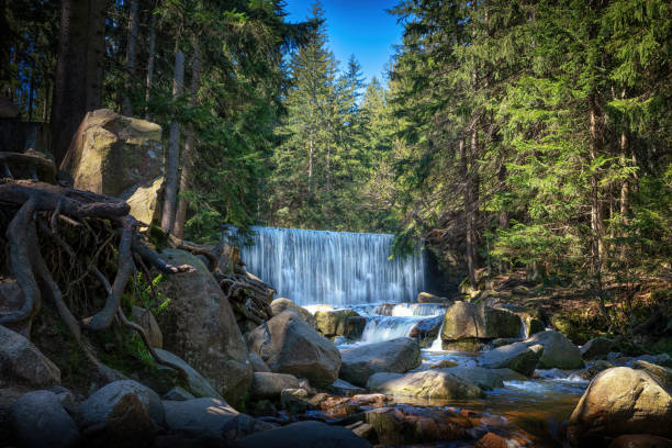 Picturesque waterfall on Lomnica River. Karpacz, Poland.