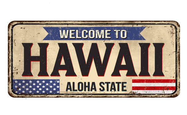ハワイ ヴィンテージさびた金属サインへようこそ - welcome sign点のイラスト素材／クリップアート素材／マンガ素材／アイコン素材