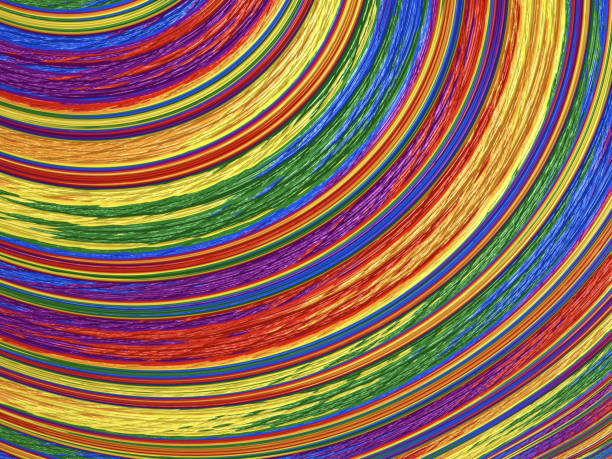 Rainbow Striped Pattern Abstract Colorful Grunge Circle Curve Background Spectrum Motley Grooved Bumpy Texture LGBTQIA Culture Pride Month Event Rights Red Orange Yellow Blue Green Purple Fun Fractal Fine Art for presentation, flyer, card, poster, brochure, banner