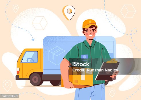 istock Smiling delivery man 1401811351