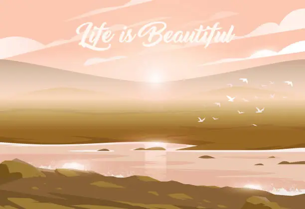 Vector illustration of Unbelievable landscape. Vector illustration. Exciting view. Life is Beautiful. 4