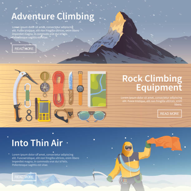 ilustraciones, imágenes clip art, dibujos animados e iconos de stock de escalada vector banners web plana - ski insurance