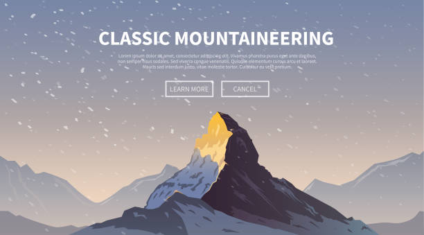 ilustrações de stock, clip art, desenhos animados e ícones de climbing vector background. the matterhorn. - sunset winter mountain peak european alps