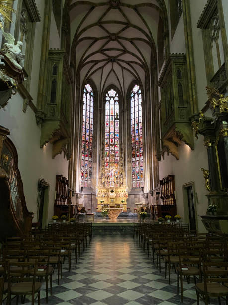 interior of saint peter and saint paul cathedral. - medieval autumn cathedral vertical imagens e fotografias de stock