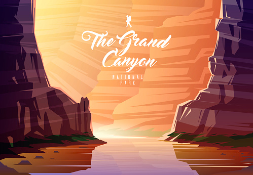 Amazing vector illustration. The Grand Canyon national park. Nature of Arizona, the USA. The Colorado River.