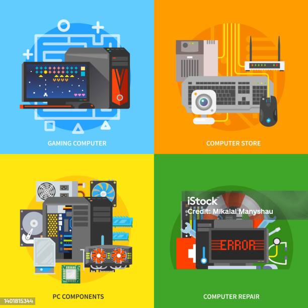 Computer Component Visuals Vector Square Banners Computer Components Stock Illustration - Download ...