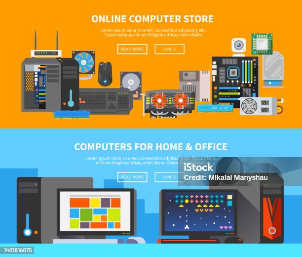 Vector Computer Banner Computer Banners Flat Design 2 Stock Illustration - Download Image Now ...