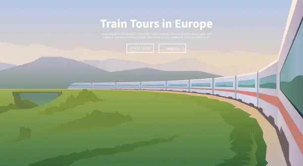 Vector illustration of Travel by train. Web banner.