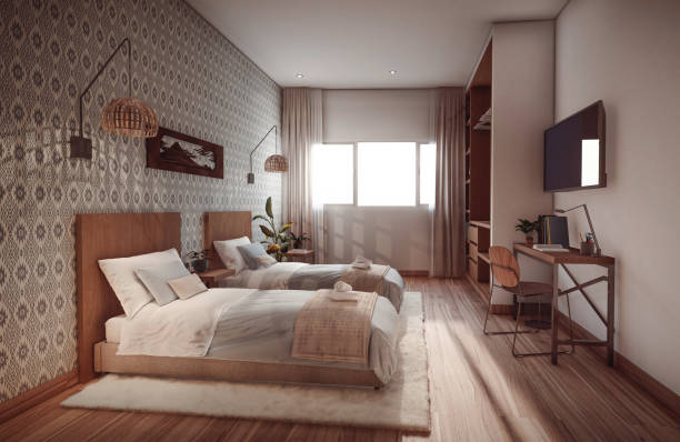 istock 3d rendering of beautiful bedroom with two single beds 1401816344