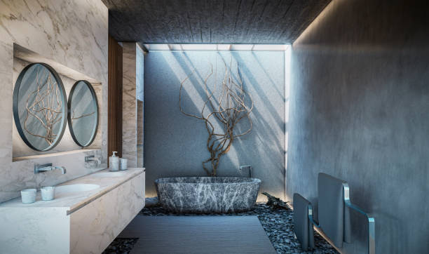 istock 3d image of luxurious bathroom with marble interior 1401816347