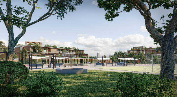 istock 3d rendering of modern school playground and building in the background 1401816440