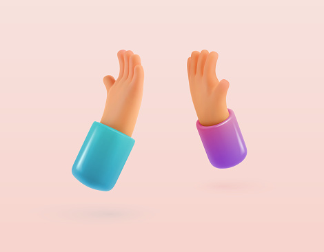 High five 3d cartoon hands vector illustration. Colleagues friendship isolated arms. Teamwork business success. Winning congratulations. Easy recoloring of sleeves