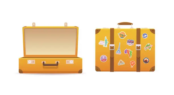 Vector illustration of Open and close old suitcase